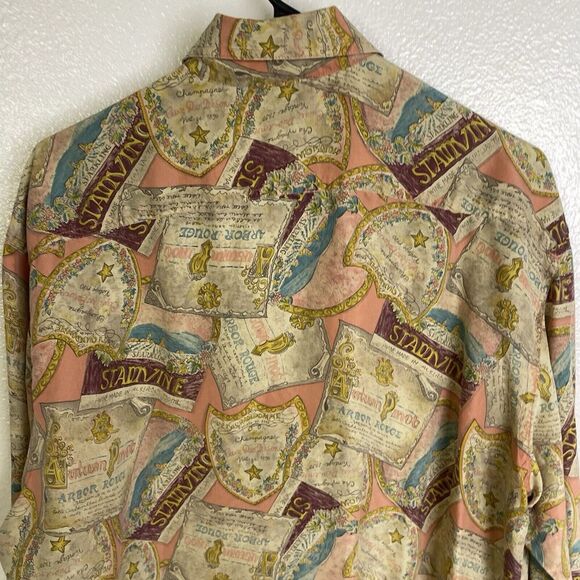 Rouie Women's Silk Blouse Size 12 Button Up Shirt Top Multi Vino Wine Print - Picture 10 of 12